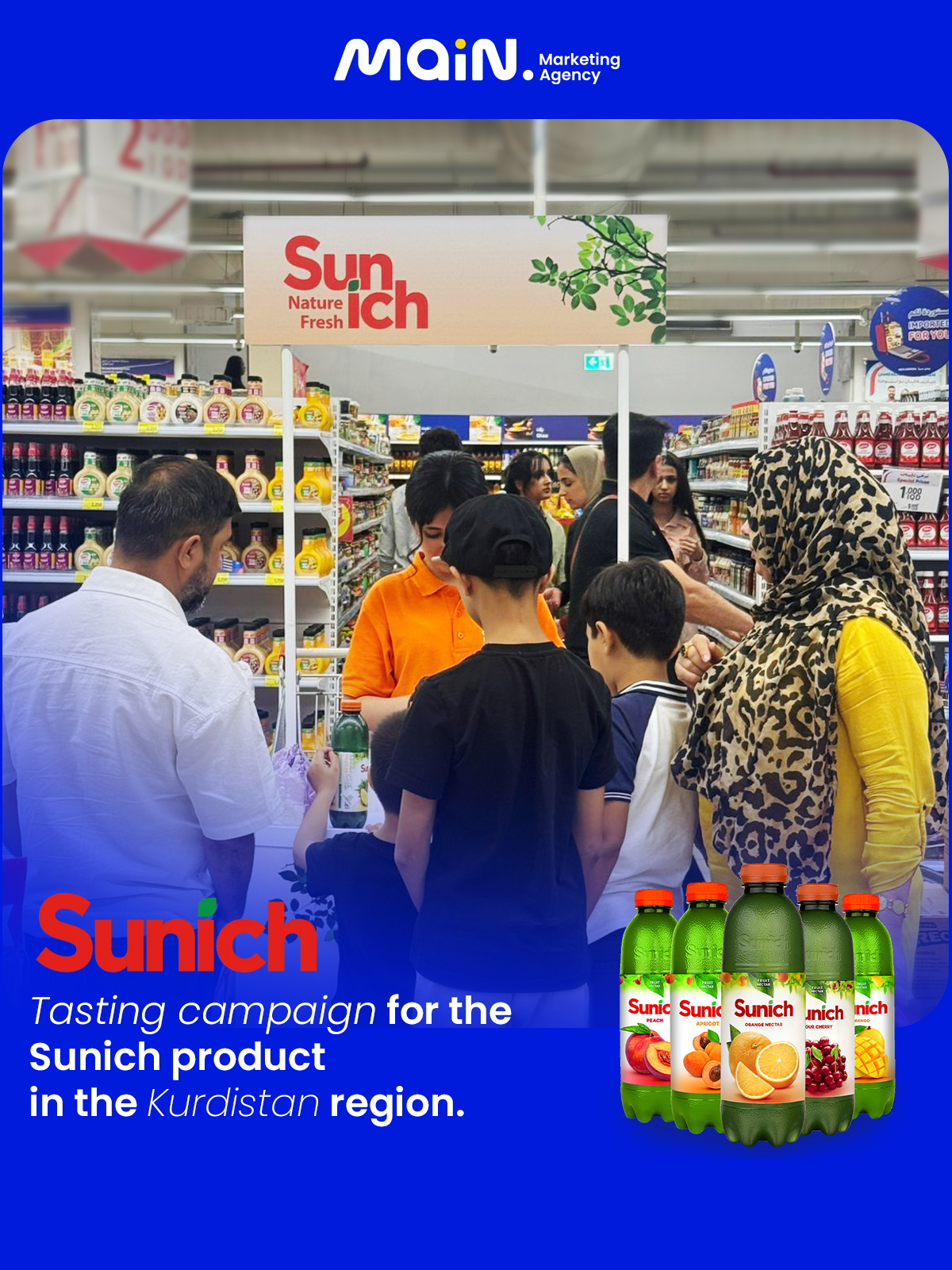 Sunich Iraq, FMCG marketing Iraq, sampling campaign Kurdistan, product tasting Iraq, MAIN Marketing Agency, field activation Iraq